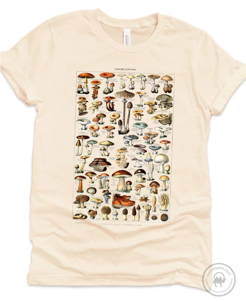 Mushroom Shirt Vintage Chart Encyclopedia Shirt Adolphe Millot Illustrations for Le Larousse Pour Tous Outdoorsy Shirt Nature Lover Gift 