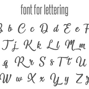 May include: A complete alphabet in a cursive font, with both uppercase and lowercase letters displayed. The letters are in a dark gray color and are arranged in rows. The text "font for lettering" is at the top.