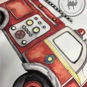 Custom Printed Firetruck Pillowcase, Fireman Birthday Gift, Watercolor Firetruck Pillowcase, Personalized Firetruck Gift, Firetruck Nursery image 2