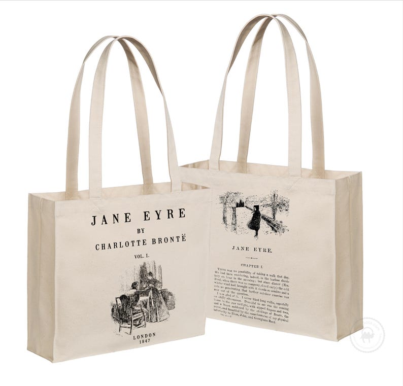 Jane Eyre Tote, Heavy Duty Tote, Charlotte Bronte Tote, Jane Eyre Sturdy Book Bag, Jane Eyre Gift, Book Lover Gift, Bookish Gift Bronte Gift image 1