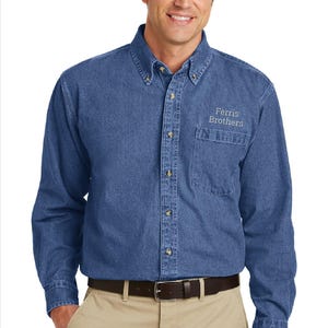 Custom Embroidered Heavyweight Long Sleeve Denim Shirt 7.5 Ounce 100% Cotton Personalized Monogrammed Button Down Company Logo Uniform S100