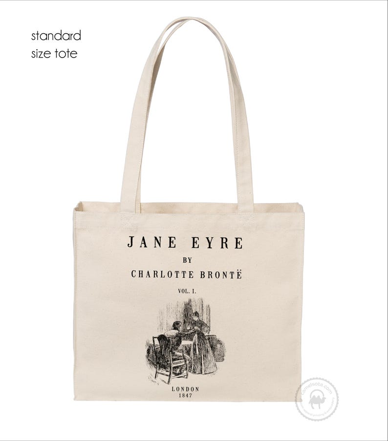 Jane Eyre Tote, Heavy Duty Tote, Charlotte Bronte Tote, Jane Eyre Sturdy Book Bag, Jane Eyre Gift, Book Lover Gift, Bookish Gift Bronte Gift STANDARD SIZE TOTE