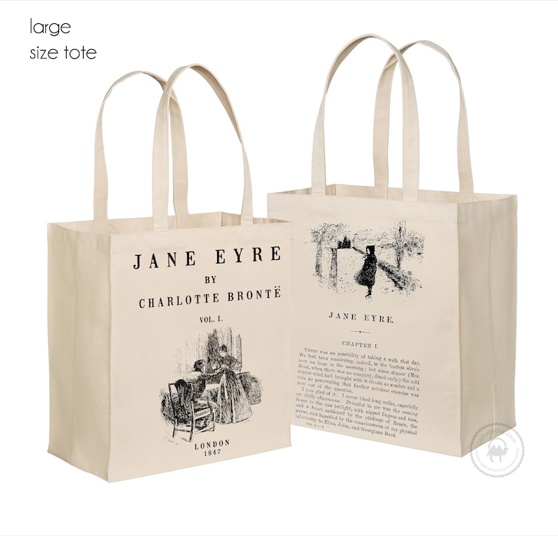 Jane Eyre Tote, Heavy Duty Tote, Charlotte Bronte Tote, Jane Eyre Sturdy Book Bag, Jane Eyre Gift, Book Lover Gift, Bookish Gift Bronte Gift image 2