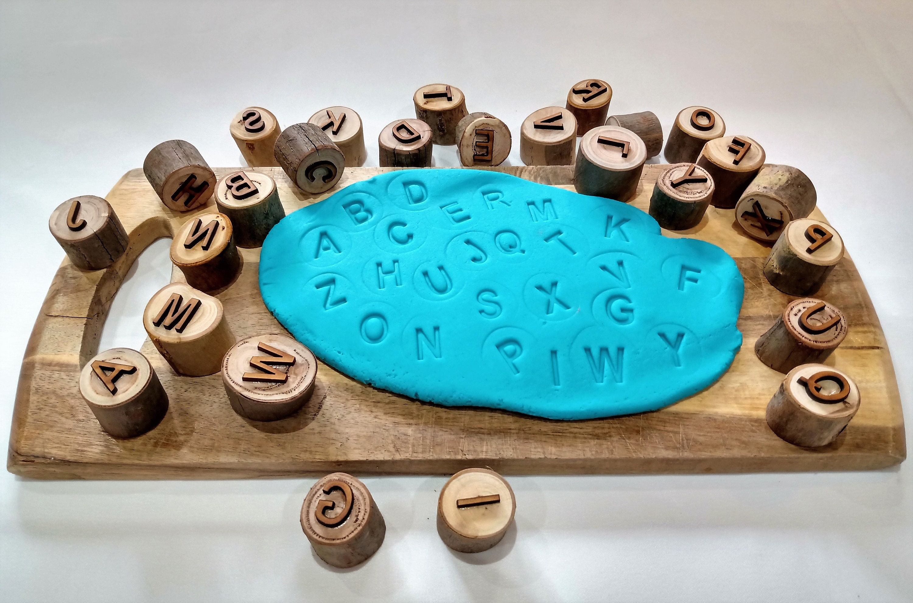Wooden Alphabet Playdough Stampers Etsy Australia