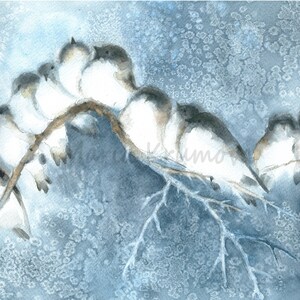 BIRDS on a Branch, Watercolor print from an original art by Maria Krumova