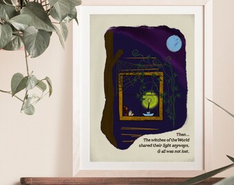 Witchy Storybook Kunstdruck: Mid-Century Gruseliges Wohnaccessoire (Digitaler Download)