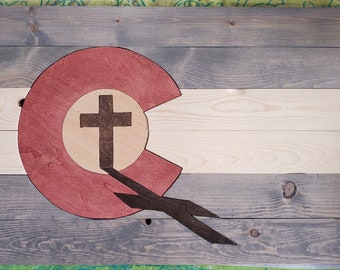 Handmade wood Colorado Flags Item #26. Only available in large size.