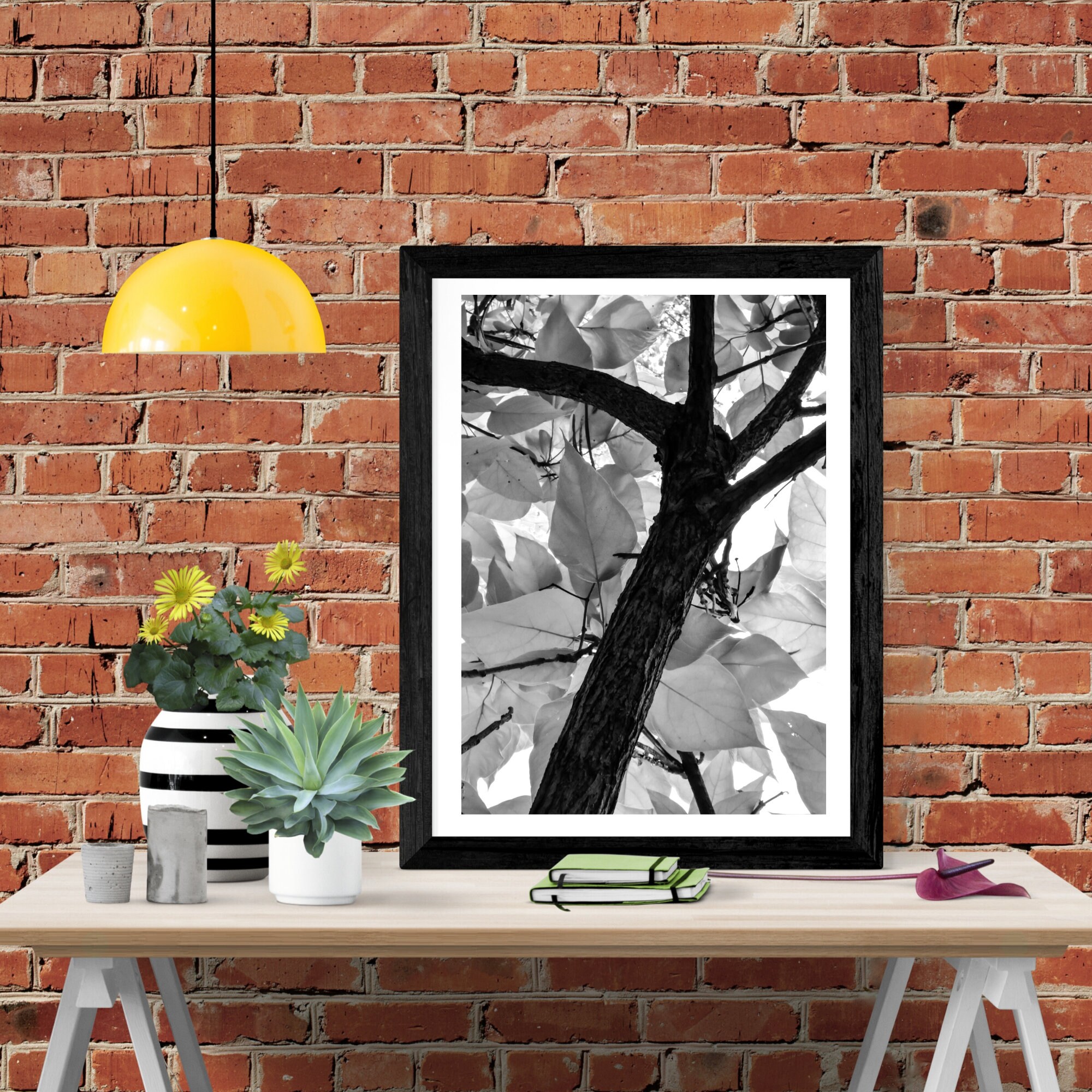 black and white leaf wall art