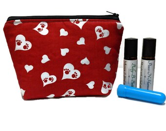 Paw Print Essential Oils Bag, Accessory Pouch, Essential Oil Storage, Animal Lover GIft, Roller Bottle Case, Dog Cat Paw Print Bag