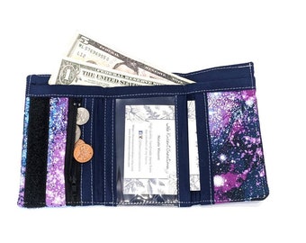 Outer Space Galaxy Wallet, Astronomy Gift, Women Girl ID Wallet, Vegan Wallet, Cute Cottage Core Wallet, Constellation Trifold or BiFold