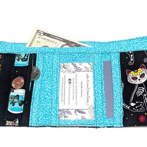 Sugar Skull Cats Wallet, Cat Lover Gift, Women Girl ID Wallet, Vegan Wallet, Cute Wallet, Cottage Core Wallet, Trifold o Bifold
