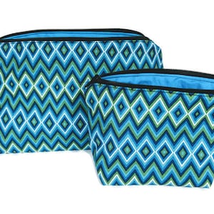 Blue Green Cosmetic Bag Set of Two, Makeup Bag Set, Designer Inspired, Travel Bags, Storage Bags, Accessory Bag Set