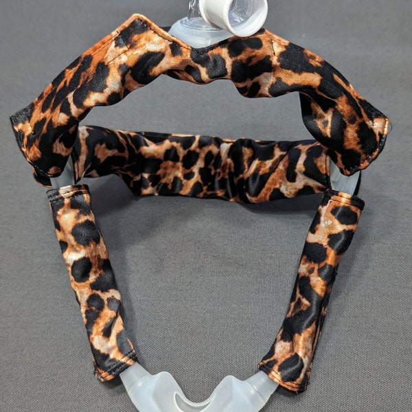 Cheetah Mulberry Silk CPAP Head Gear Cover for DreamWear or ResMed AirFit, Hair Saver for CPAP, Line Reducing, Leopard Silk CPAP Frame Cover