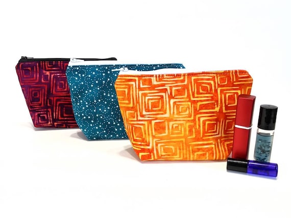 Small Make up Bag Batik Zip Bag Aromatherapy Bag Small Accessory Pouch Orange Red Purple Teal Pouch Etsy Canada