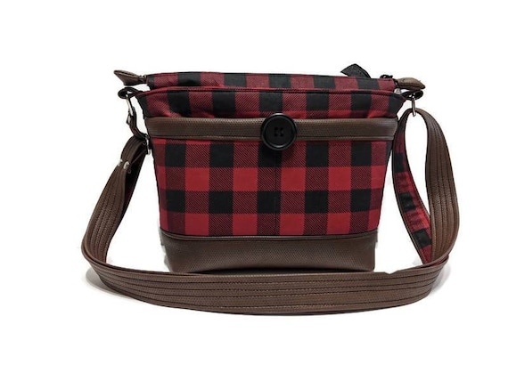 Buffalo Plaid Purse With Brown Faux Leather Checkered Handbag