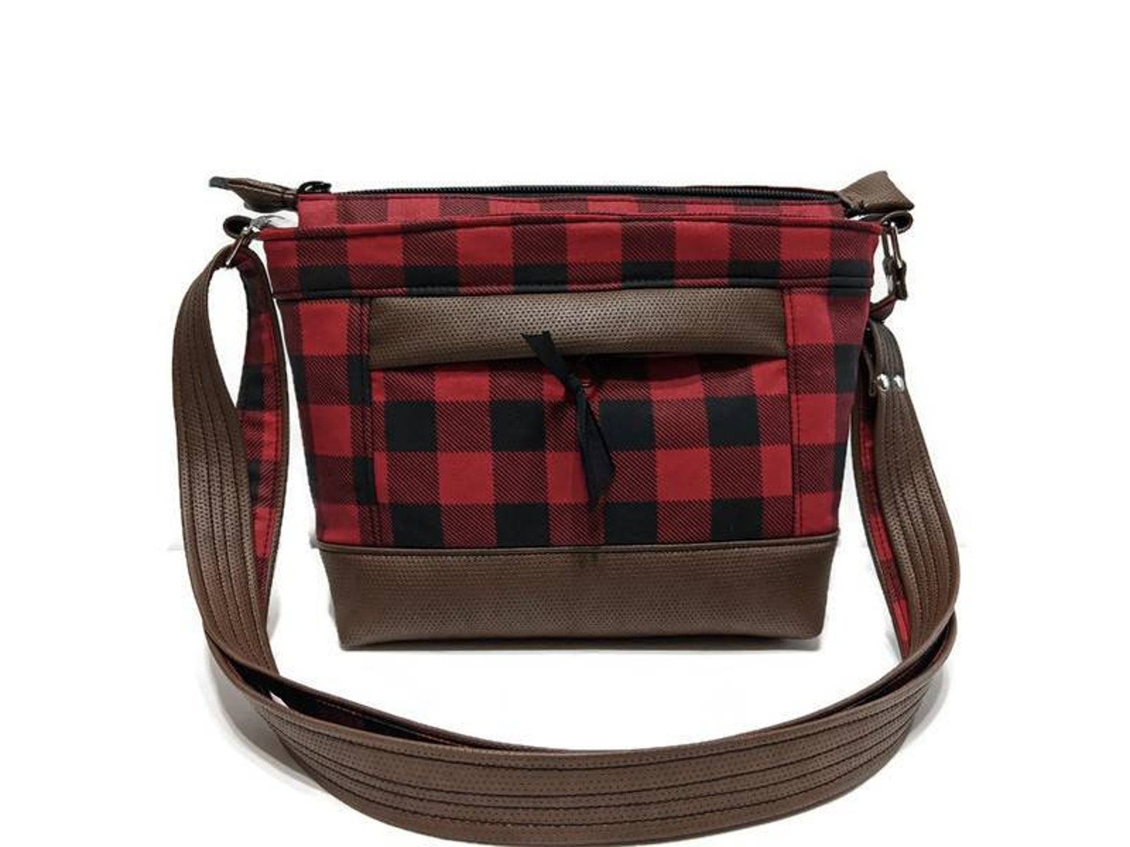 Buffalo Plaid Purse With Brown Vegan Leather Checkered Etsy