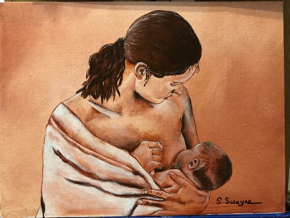 Mere Avec De La Peinture De Lallaitement De Bebe Etsy