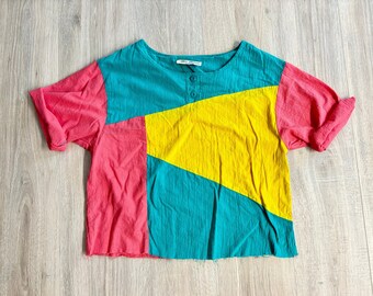 Womens Med - Vintage 80s Two Potato Cropped Abstract Shirt