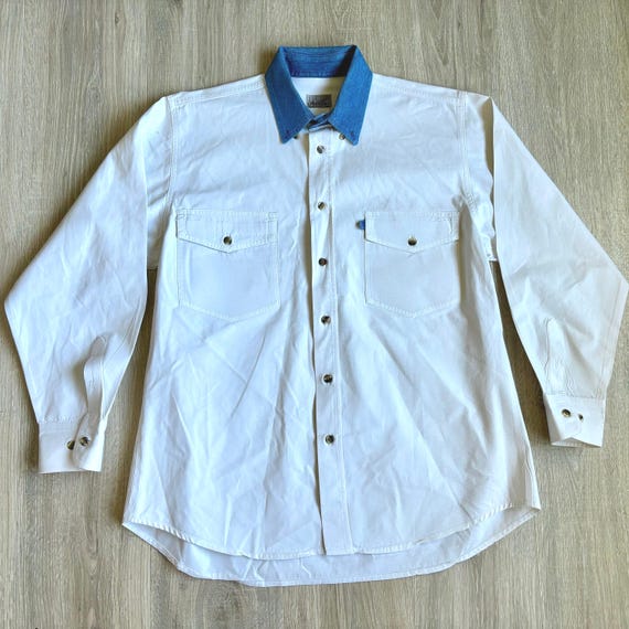 トップス 90s 00s  jeans 100% rayon shirt M 90s Versace Jeans Couture Denim Gold Top Stitching Medusa