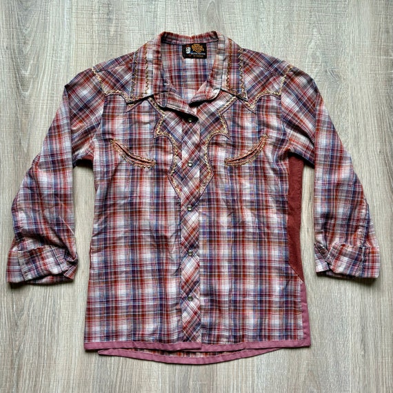 Small - Vintage 70s Kenny Rogers by Karman Plaid … - image 2