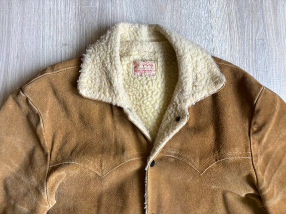 Vintage 50s/60s Jo-O-Kay Leather Sherpa Lined Wes… - image 2
