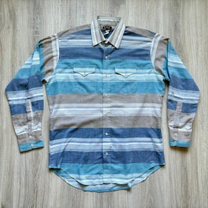XL - Vintage 90s Ruddock Horizontal Striped Chambray Button Up Shirt