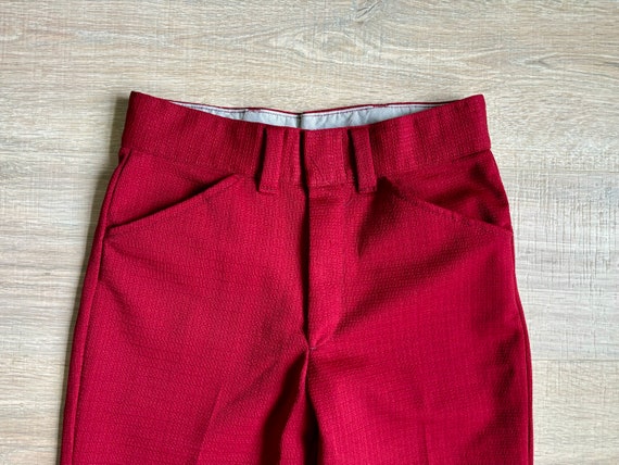 28 Waist Vintage 70s Crimson Red Polyester Wester… - image 3
