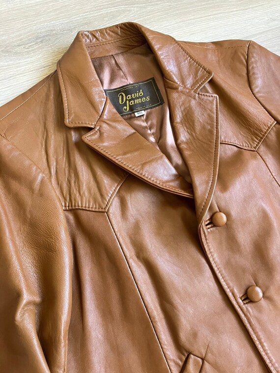 Vintage 70s Brown Leather Western Sport Coat (Med… - image 5