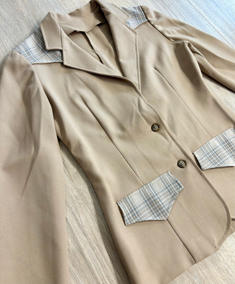 Manteau/blazer sport western beige/écossé vintage femmes, petit/moyen image 2