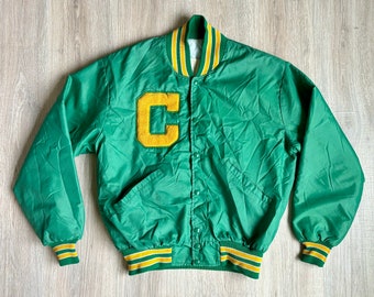 Vintage 1970s Nylon Varsity Letterman C Bomber Jacket (Size Large)