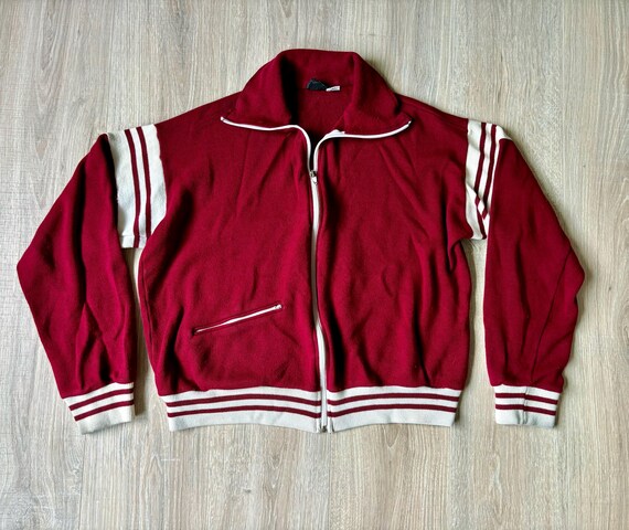 Med lrg Vintage 80s JC Penny Maroon white Zip up Track Jacket Etsy Ireland