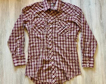 Medium - Vintage 70s Open Range Western Plaid Pearlsnap Shirt
