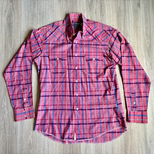 Medium - Vintage 80s Wrangler Pink Plaid Western Button-Up Shirt