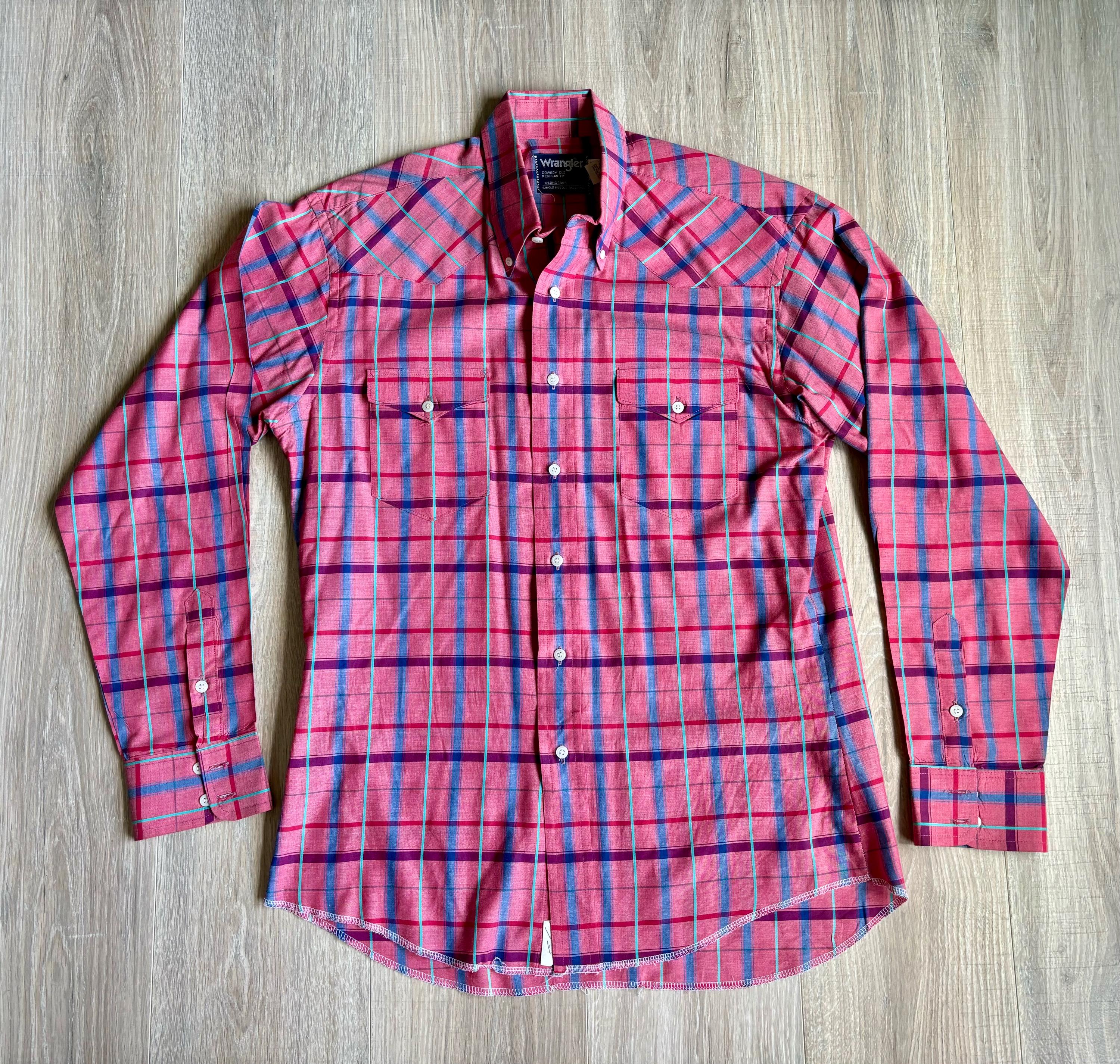 Medium - Vintage 80s Wrangler Pink Plaid Western Button-up Shirt - Etsy