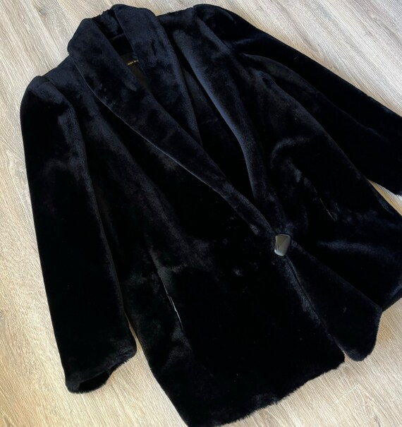 Vintage 80s Black Faux Fur Pile Jacket (Women’s S… - image 2