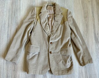 Manteau de sport western vintage en velours côtelé avec empiècement en daim (taille Small)