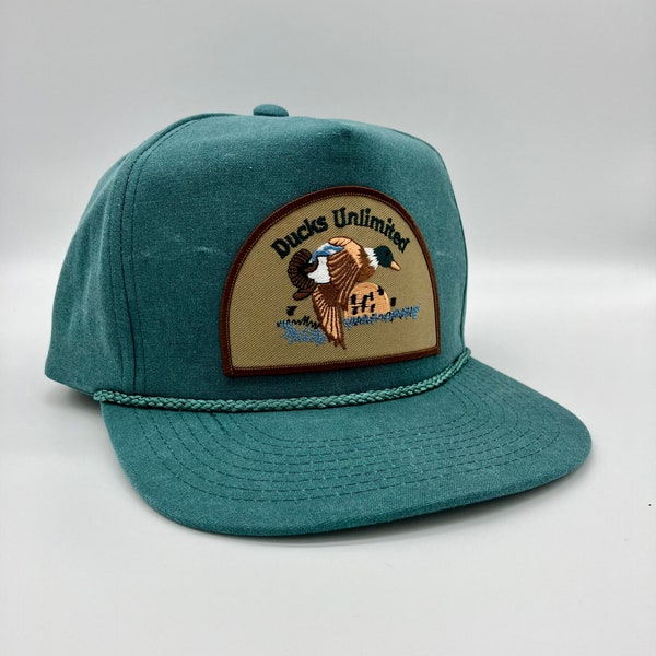 Vintage Style Ducks Unlimited Patch on Teal Stonewashed Rope Hat with Snapback