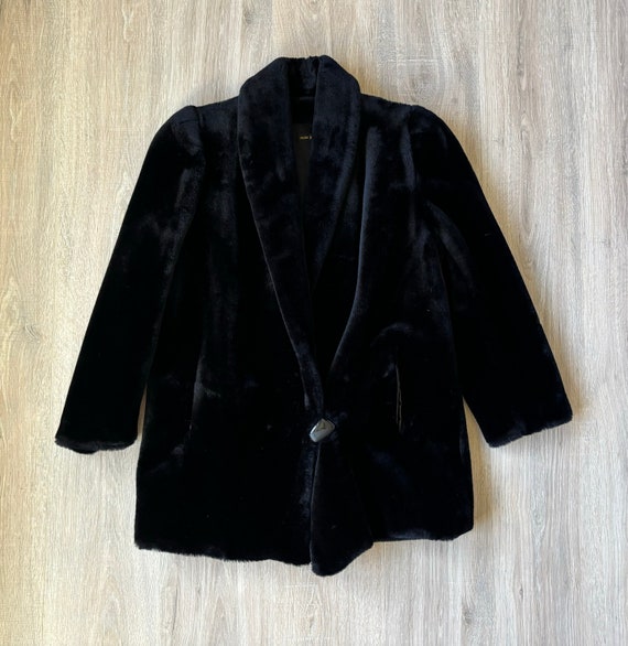 Vintage 80s Black Faux Fur Pile Jacket (Women’s S… - image 1