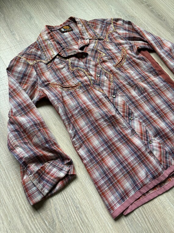 Small - Vintage 70s Kenny Rogers by Karman Plaid … - image 3
