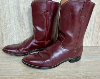 Size 9.5 Vintage Diamond J Maroon Roper Cowboy Boots