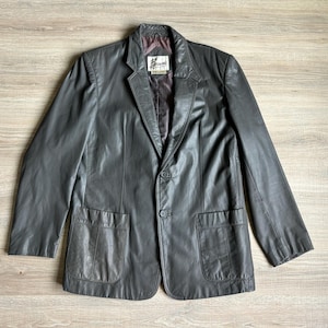 Medium - Vintage 80s Berman&#39;s Gray Leather Western Blazer / Sport Coat