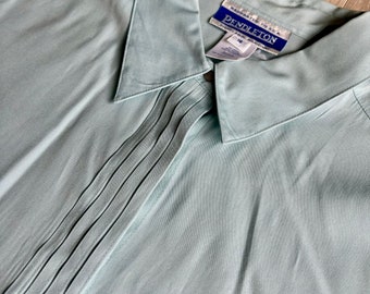 Med/Lrg - Vintage 80s Pendleton Soft Blue/Green Pleated Office Button Up Shirt