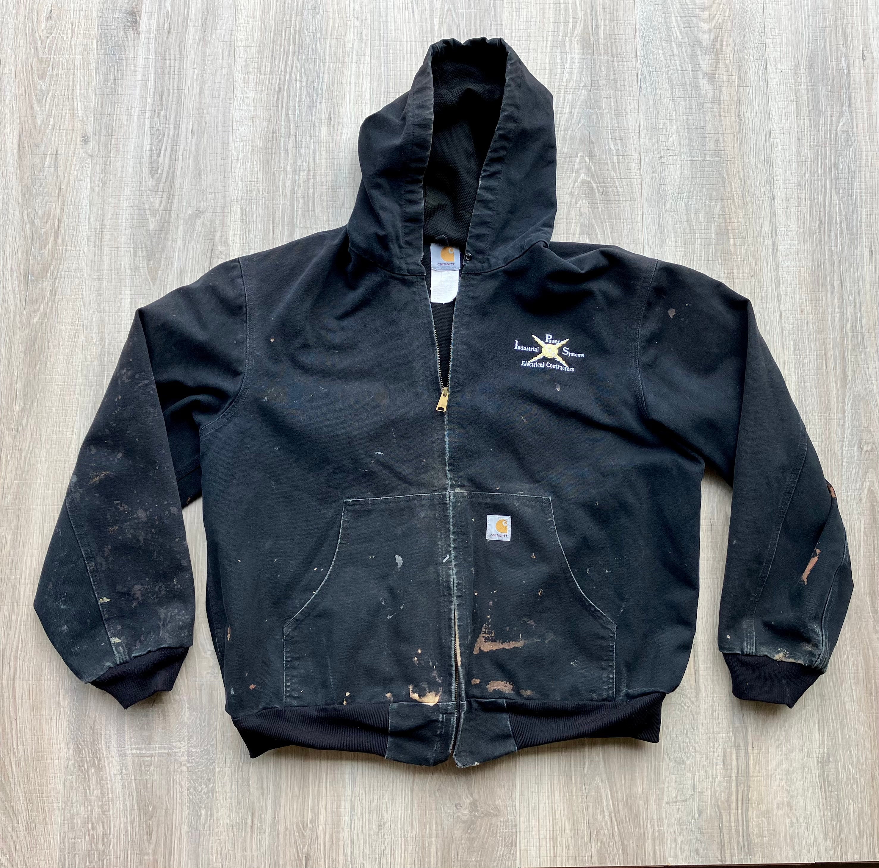 Vintage 90s Black Carhartt Electric Company Hooded Jacket men's Large / XL  