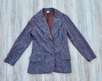Vintage 70s Gaff California Wear Rainbow Striped Polyester Blazer / Sport Coat (Womens Small)