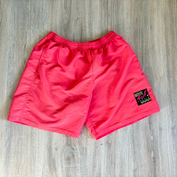 Vintage 90s Neon Pink Surf Style Swim Trunks / Be… - image 1