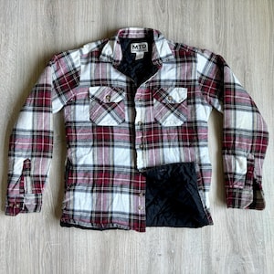 XS - Vintage 90er Jahre MTO Quilt gefüttertes Kastanienbraun / Schwarz / Weiß kariertes Flanellhemd mit Knöpfen / Jacke / Shacket