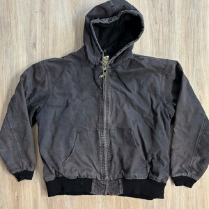 Vintage 90s Faded Black Thrashed & Distressed Hooded Work Jacket (Men's XL/XXL)