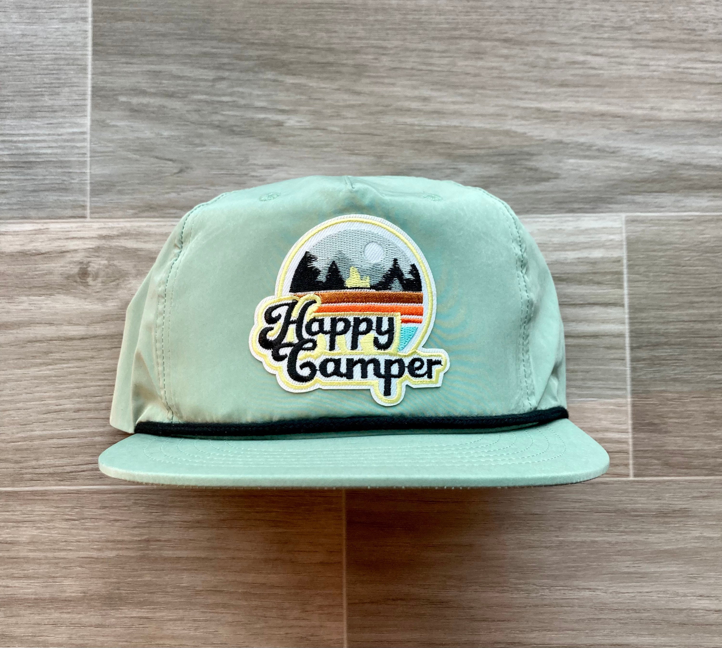 Happy Camper Patch on Sage Green Poly 