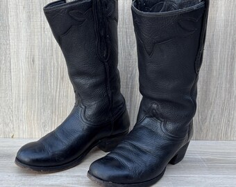 Vtg Sears Black Leather Square Toe Harness Biker Moto Boots Size 8 D Women 10 Vintage Dead Stock Sears Brown Harness Boots 8.5 D 10 Women  main image 4