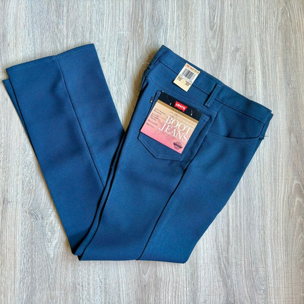 29x30 Cobalt Blue Vintage 80s Levi’s Saddleman Boot Jeans / Black Tab Polyester Western Pants